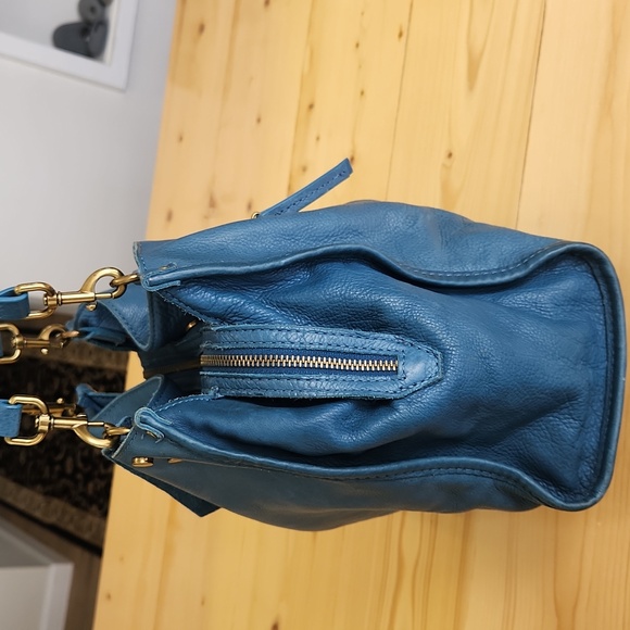 American Leather Co Lenox Triple Entry Satchel Bag Turquoise Blue - Picture 10 of 17